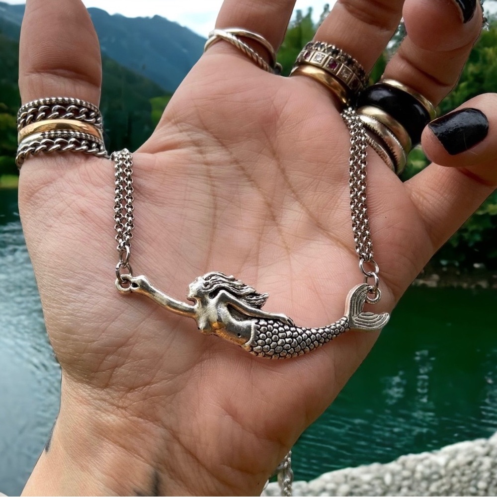 Stainless steel Double chain mermaid charm choker necklace - Picture 2 of 10
